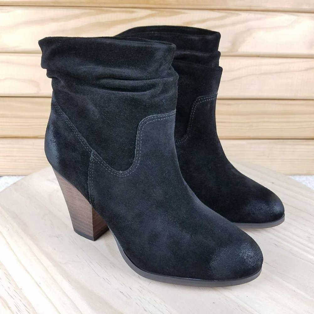 NEW CL Ankle Boot Distressed Suede Leather Biker Western Black Slouchy Grunge 6M